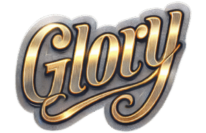 Shiny gold and silver "Glory" lettering Shiny gold and silver "Glory" lettering