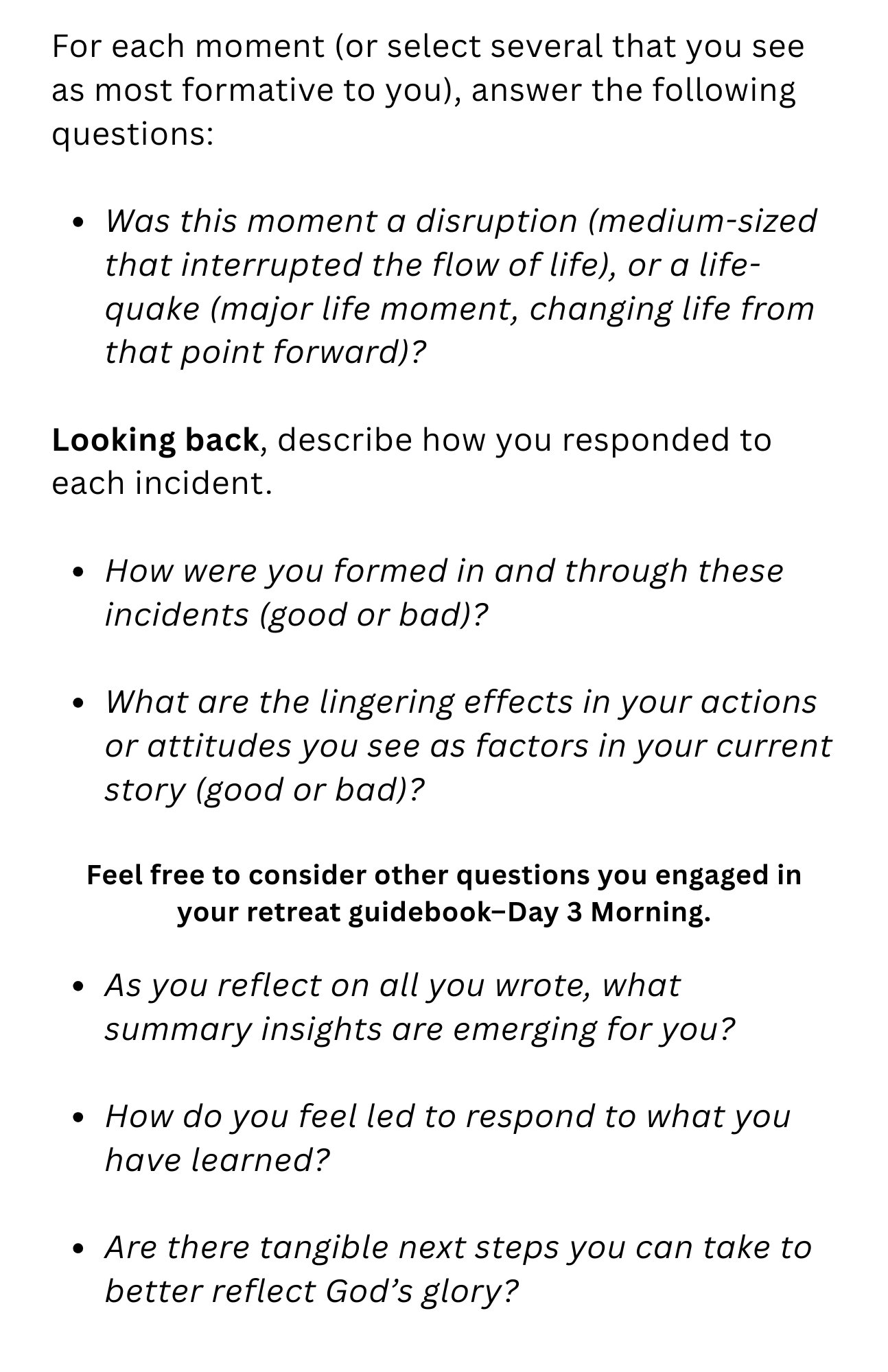 Spiritual retreat reflection questions worksheet Spiritual retreat reflection questions worksheet