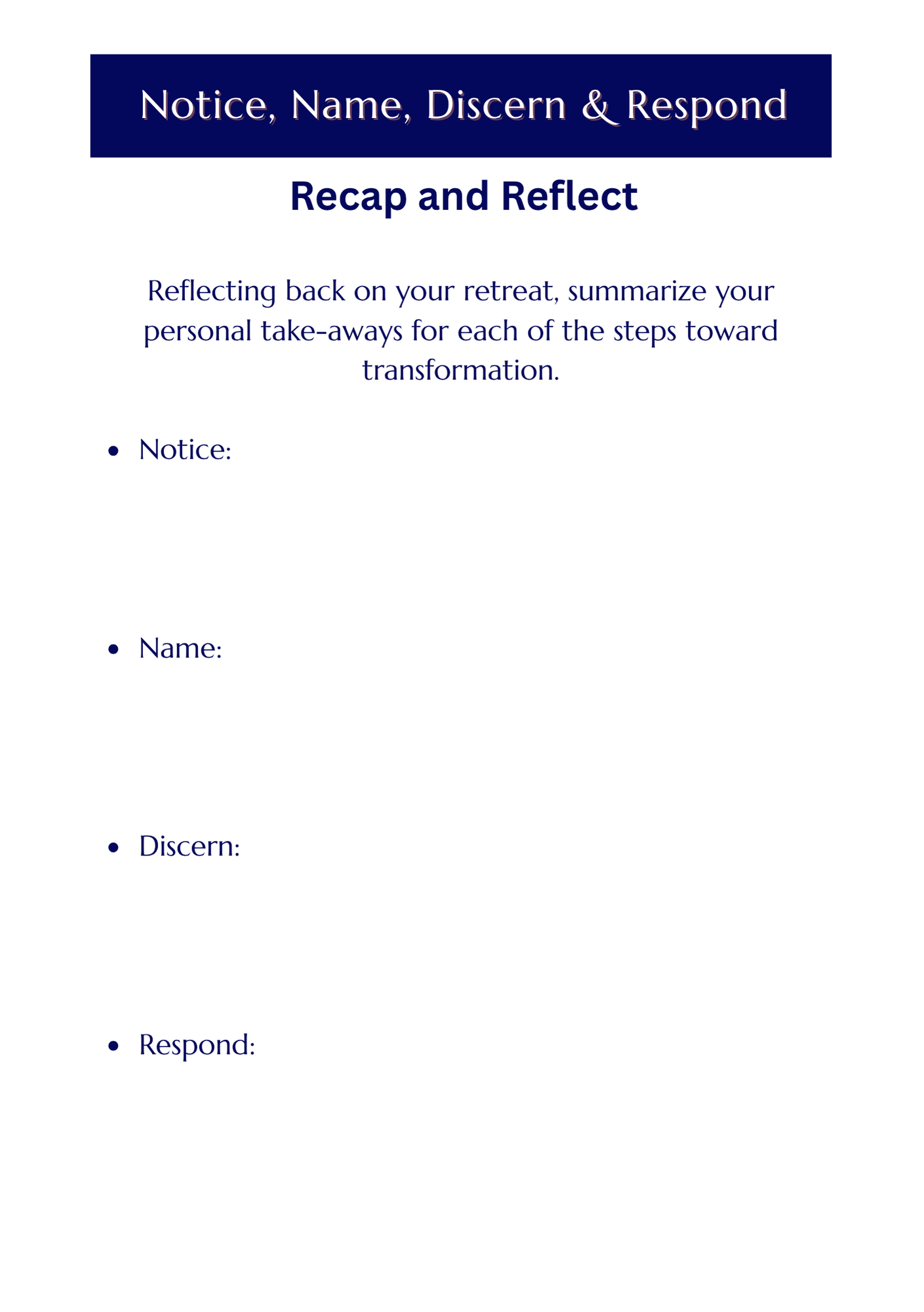 Recap and Reflect worksheet: Notice Name Discern Respond Recap and Reflect worksheet: Notice Name Discern Respond