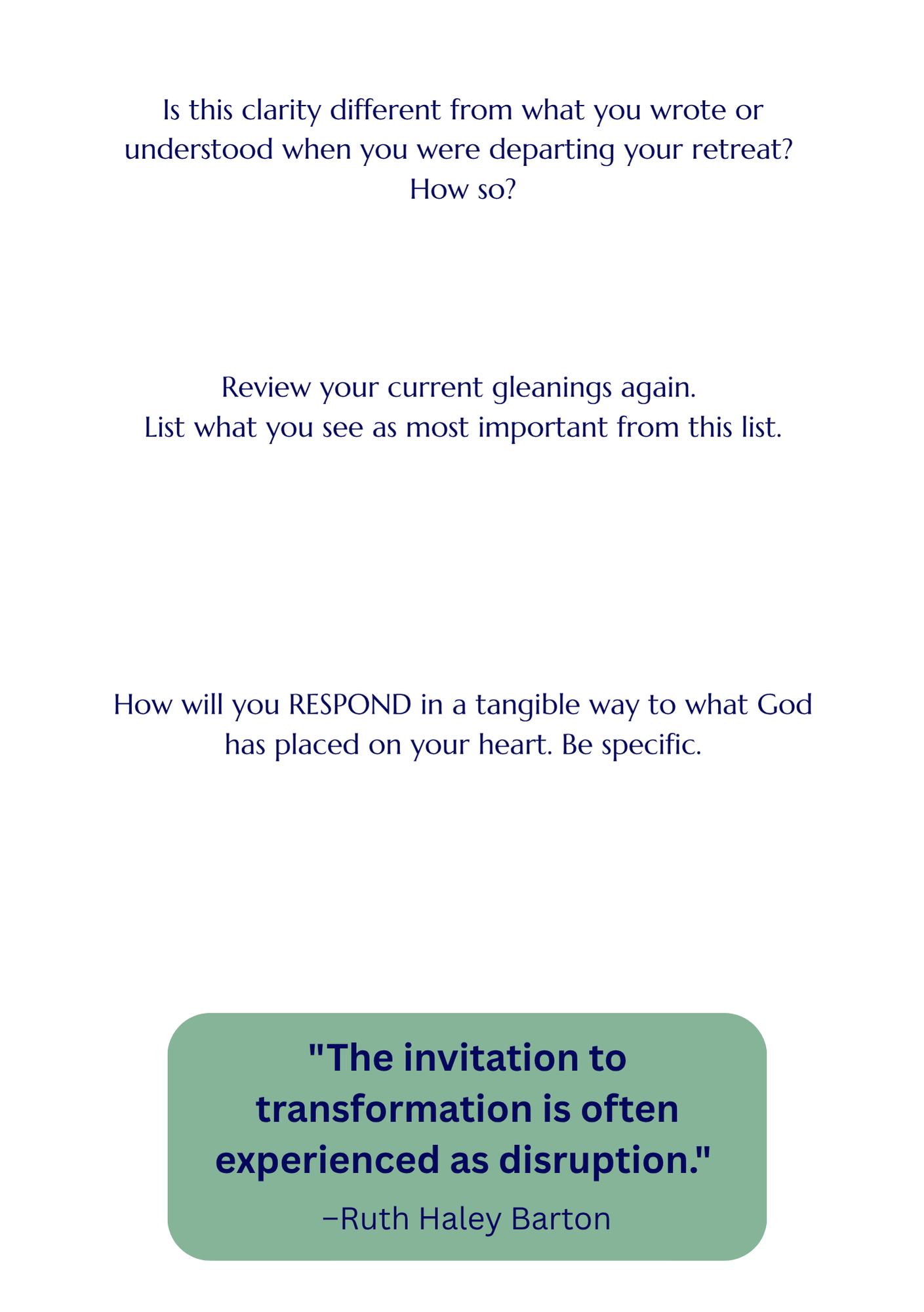 Retreat worksheet with reflective questions and quote Retreat worksheet with reflective questions and quote