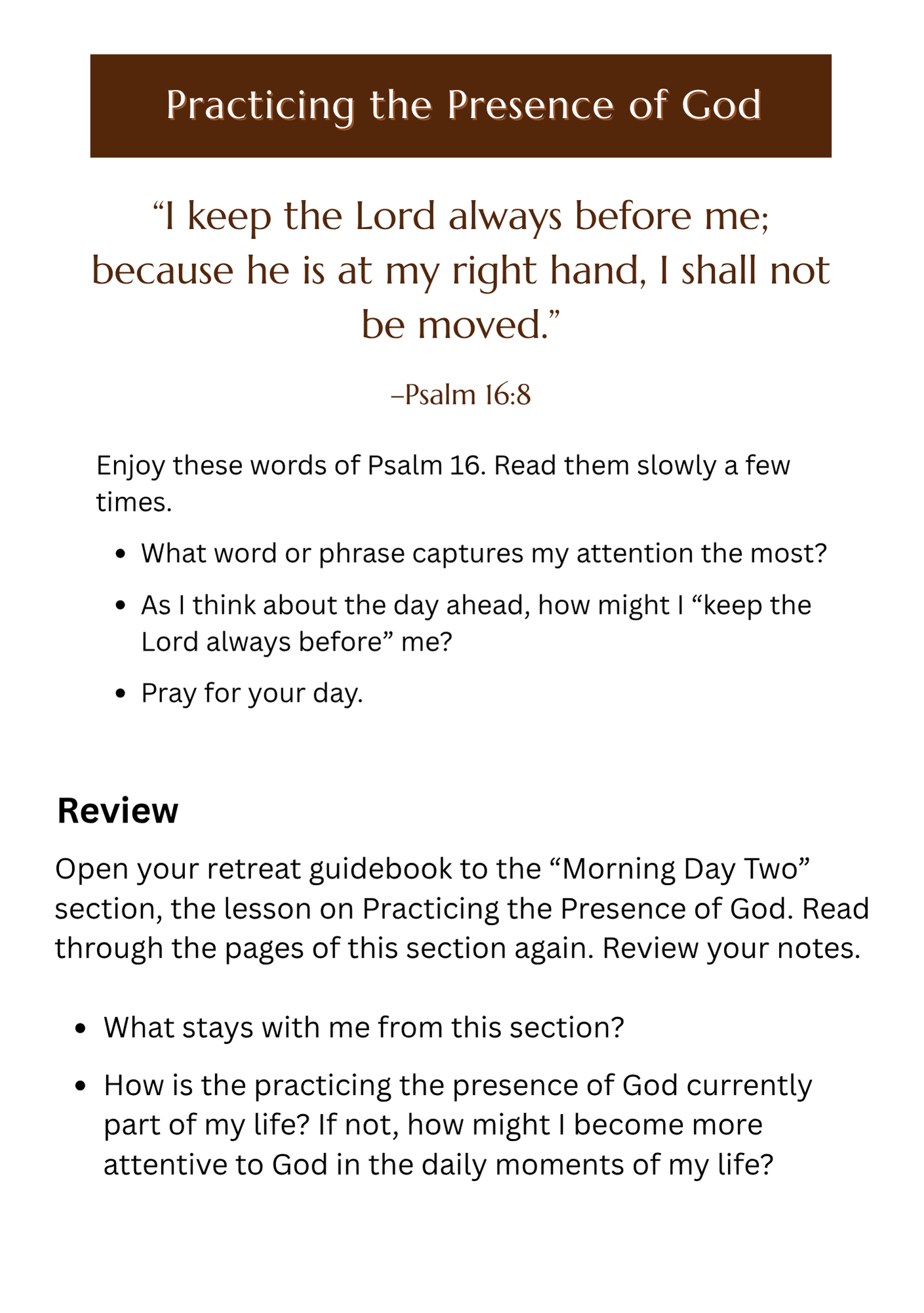 Devotional page titled Practicing the Presence of God Devotional page titled Practicing the Presence of God