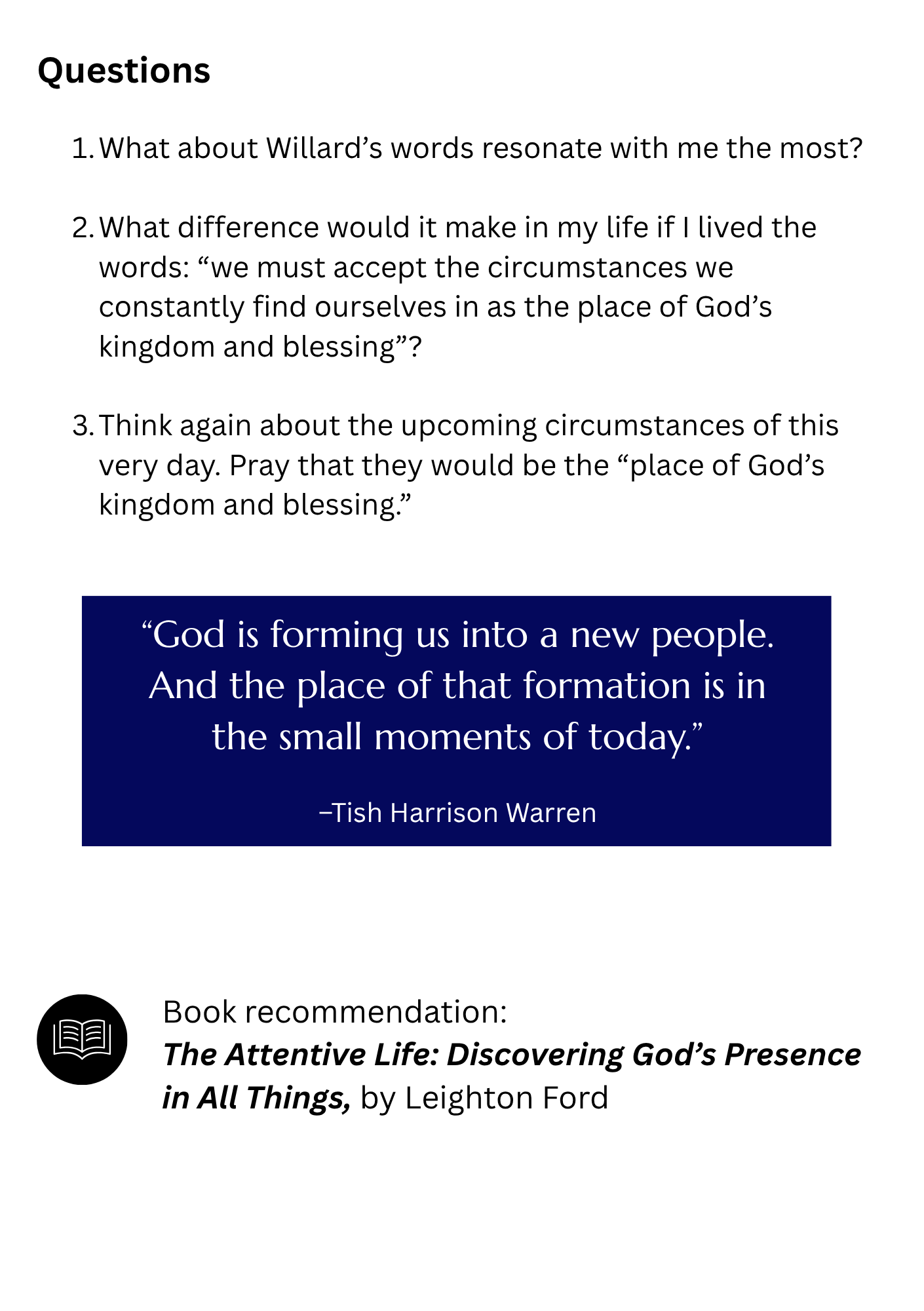Worksheet with three spiritual questions and quote Worksheet with three spiritual questions and quote