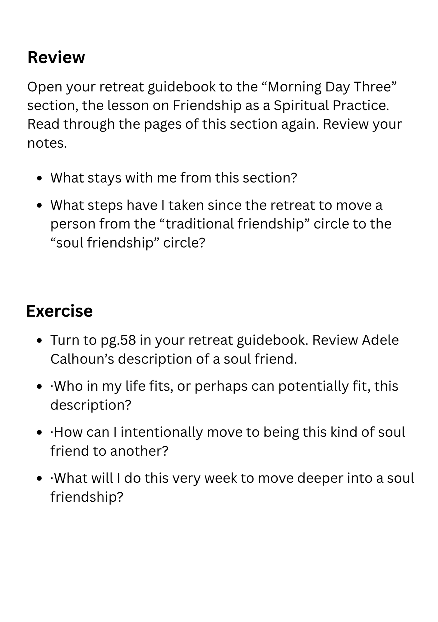 Retreat guidebook page about soul friendship Retreat guidebook page about soul friendship