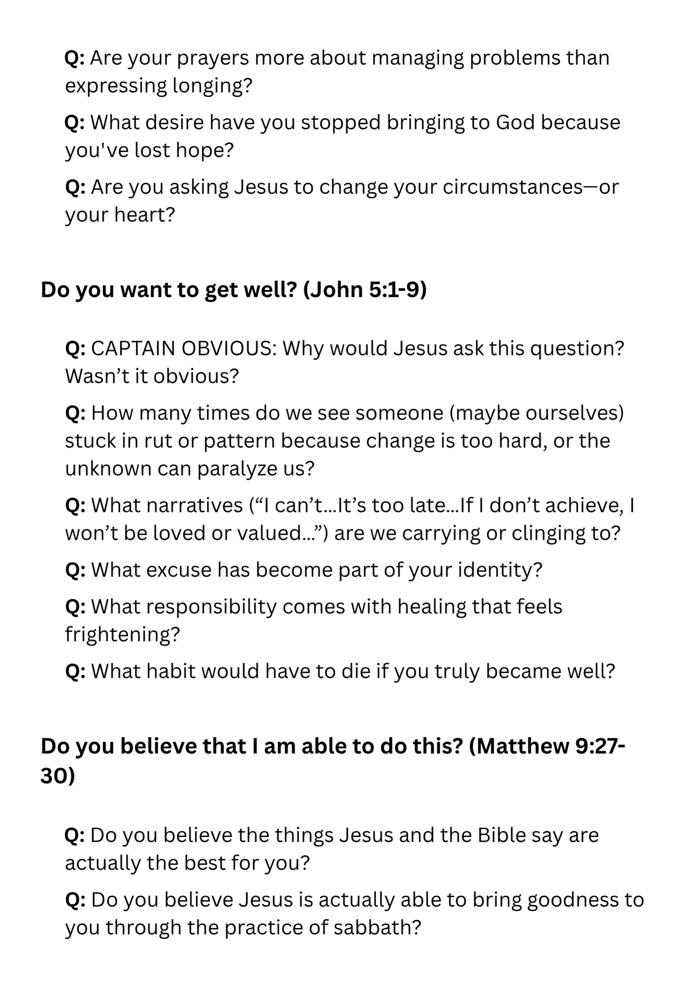 Printed page of Christian discussion questions Printed page of Christian discussion questions