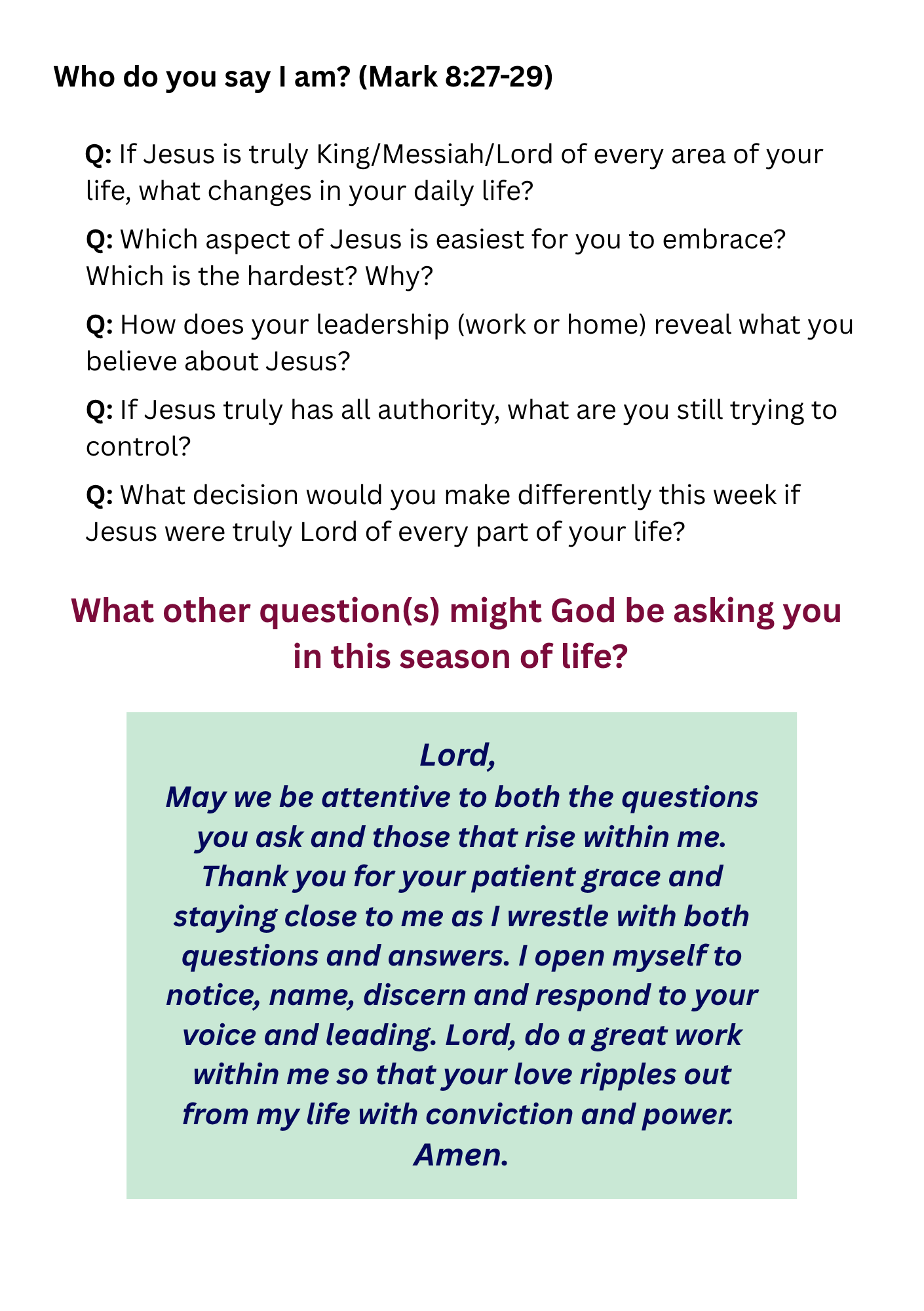 Reflection worksheet: Who do you say I am? Reflection worksheet: Who do you say I am?